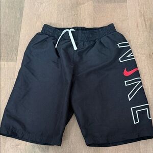 Nike Black Shorts with Red Logo and White Drawstring